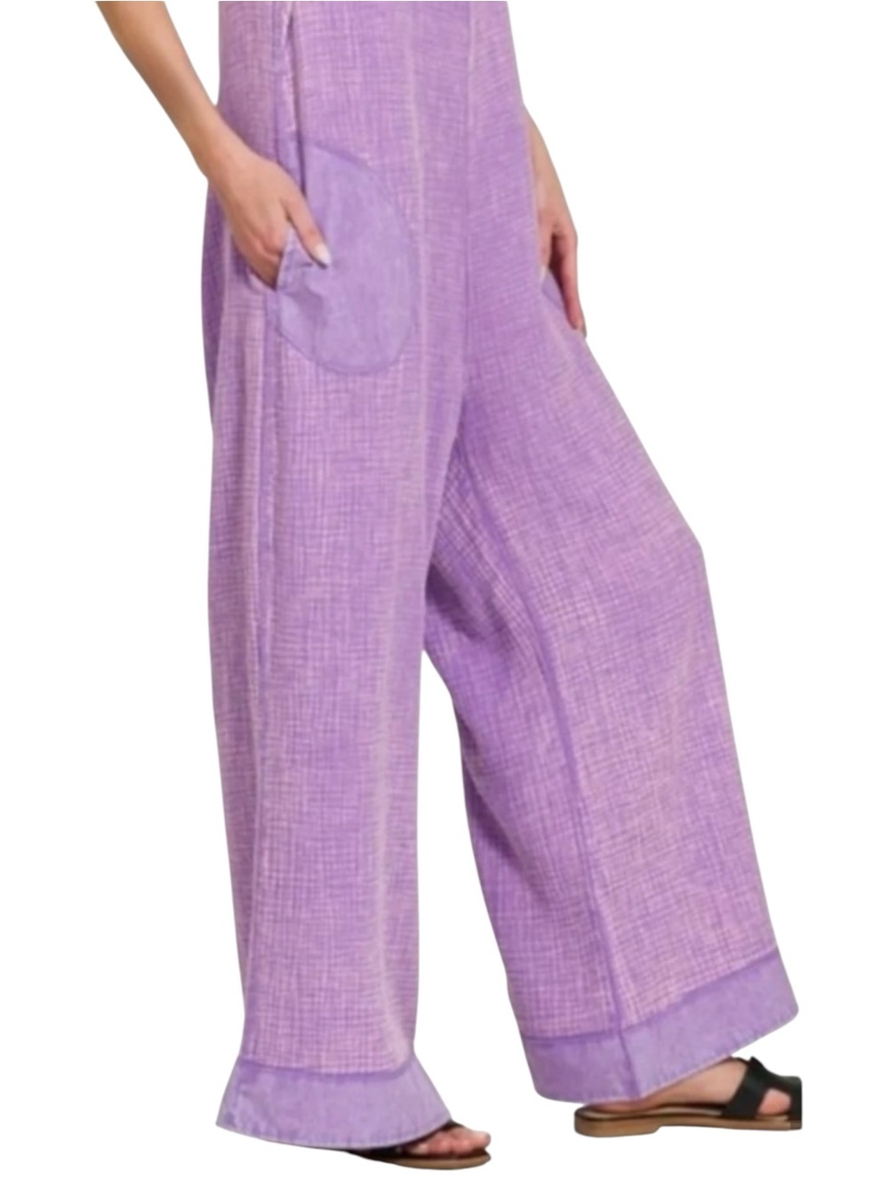 NWOT Zenana Lavender Double Gauze Wide Leg Overalls Jumpsuit Small - Picture 3 of 5